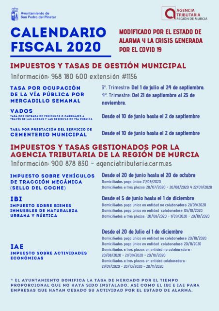 El Ayuntamiento aplaza el periodo de pago de impuestos y tasas municipales en el nuevo calendario fiscal
