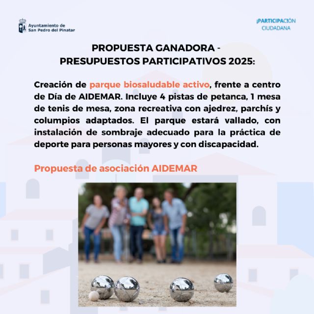 La propuesta de un parque biosaludable activo gana los Presupuestos Participativos 2025